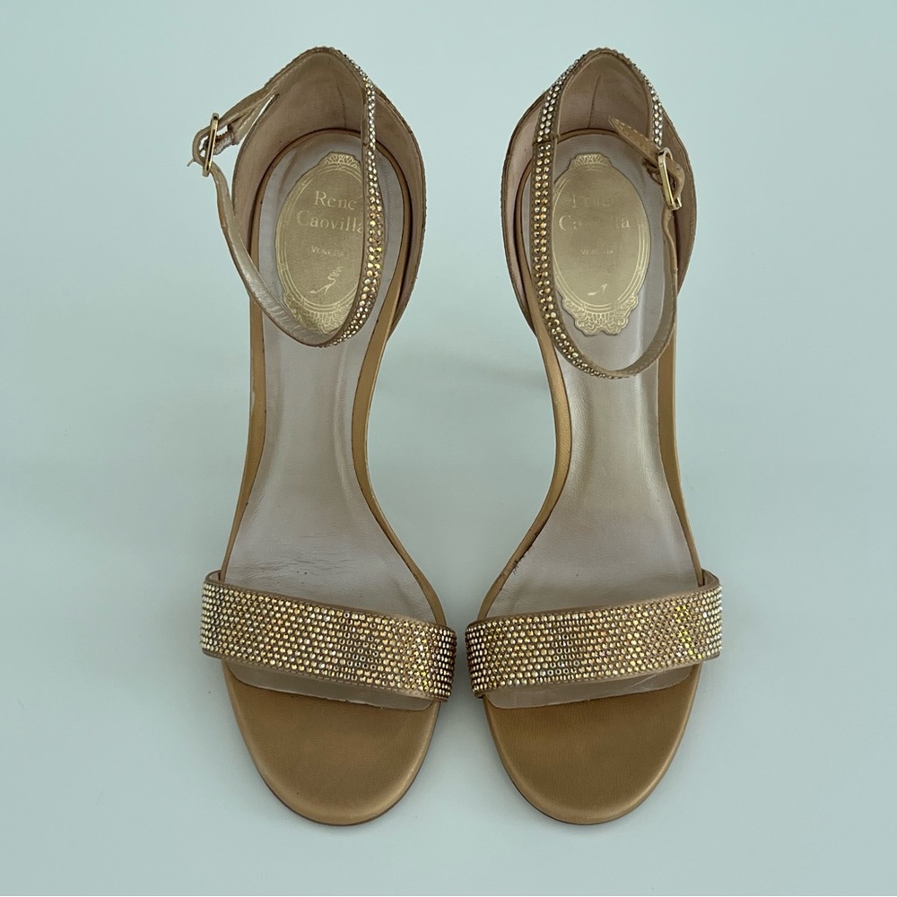 RENE CAOVILLA GOLD CRYSTAL SANDALS SIZE IT 38 / US 8